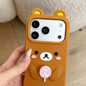 Cute Rilakkuma Bear Silicone Phone case for iPhone 17 16 15 14 13 Pro Max Spinning Lollipop Rotating Rubber Cartoon back Cover - Product Image 6