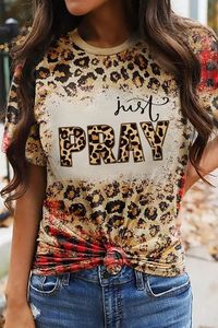 Western Vintage Style Damen Casual Tops Kurzarm O-Ausschnitt Leopard Bedruckte Hemden Lose Bluse Basic T-Shirt - Product Image 3