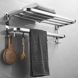 Estante de almacenamiento de baño plegable de acero inoxidable 304 moderno Handsons, diseño sin perforación, toallero montado en la esquina, Baño - Product Image 1