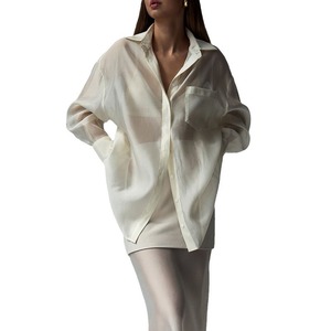 Ensemble 2 pièces tendance pour femme : Nouvelle chemise à manches longues en maille mercerisée à revers et jupe mi-longue à taille haute avec empiècements - Product Image 5