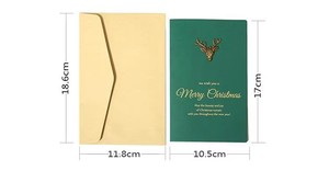Tarjeta de Felicitación Navideña de Lujo en Papel Texturizado con Lámina Dorada y Adorno Metálico Verde Bosque, Diseño de Reno y Calcetín, Impresión Personalizada - Product Image 6