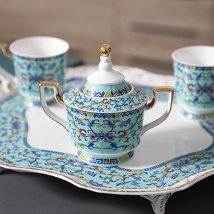 Best Selling European Green Relief Enamel Afternoon <b>Tea</b> Ceramic Coffee <b>Set</b> - Product Image 2