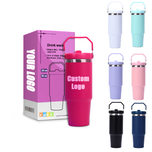 Mug <span class=keywords><strong>de</strong></span> voyage isotherme en acier inoxydable 304 <span class=keywords><strong>de</strong></span> 20oz/30oz avec logo personnalisé, poignée portable et couvercle à paille rabattable - Product Image 1