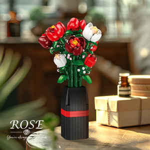 <b>Plastic</b> Decorative Artificial Rose <b>Flower</b> Bouquet Pots <b>Vase</b> Diy New Year Gift Decorations Building Block Sets - Product Image 6