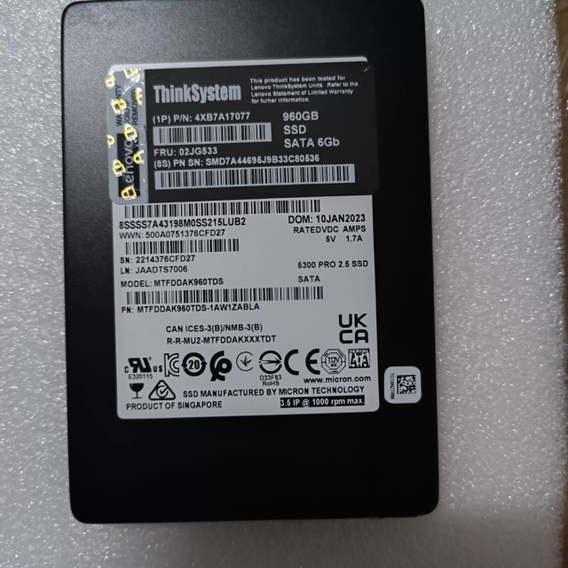 Lenovo 4XB7A17077 02JG533 PM883 960GB SATA 6Gbps 2.5-inch Server SSD