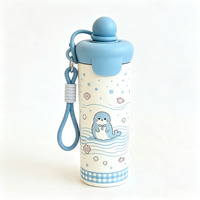 Bouteille isotherme en acier 316 avec paille et motif ours de dessin animé, avec cordon de transport, pour étudiants, design mignon