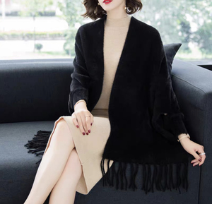 Nuevo estilo bufanda borla con manga de visón de <span class=keywords><strong>terciopelo</strong></span> grueso manto multicolor <span class=keywords><strong>abrigo</strong></span> exterior mujer chales - Product Image 5