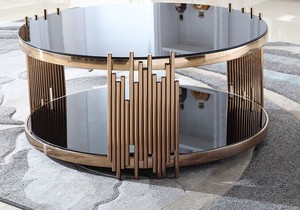 Mesa de Centro Personalizable de Acero Inoxidable de Lujo Moderno con Acabado Dorado y Tapa de Vidrio, Diferentes Tamaños para Sala de Estar, Muebles para el Hogar - Product Image 4