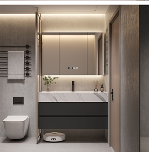 Mueble de baño personalizado, lavabo de <span class=keywords><strong>inodoro</strong></span> y lavabo con losa de <span class=keywords><strong>roca</strong></span>, lavabo integrado de flexión en caliente y lavabo de cerámica sin costura - Product Image 5