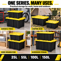 Boîte de rangement robuste avec base noire et couvercle jaune à clipser, pour la maison, la buanderie, le garage, le camping