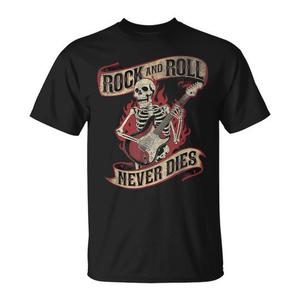 Rock And Roll Never Dies Skeleton T-shirt Vintage Rock Music - Product Image 1