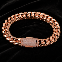 Collier chaîne cubaine en laiton plaqué or rose pour homme, fermoir boîte en zircon, bijoux hip-hop streetwear, plusieurs tailles, vente en gros, personnalisable