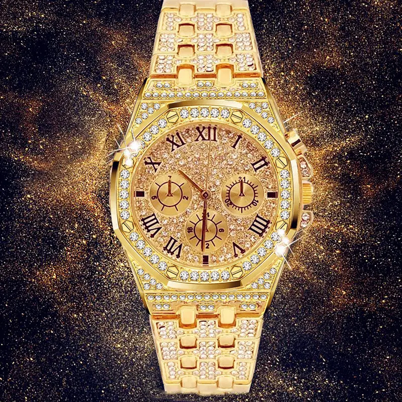 Reloj De cuarzo con zirconia cúbica para Hombre, pulsera De lujo con diamantes De imitación, cristal brillante, 5A