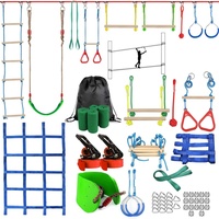 Kit de parcours d'obstacles pour enfants avec corde à sauter, échelle, anneaux de gymnastique, filet d'escalade, entraîneur de bras, pour la cour