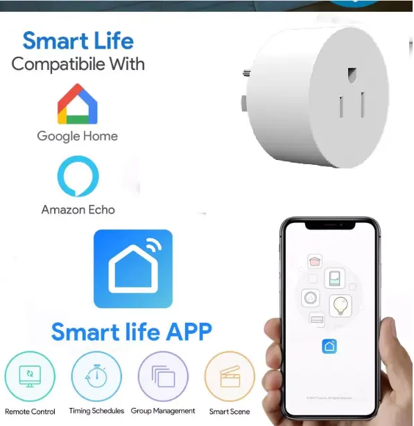 APP control/Alexa/Echo Dot/Google Home/WiFi US 10A Smart power Plug