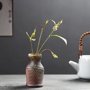 handmade 3-D printing ceramic minimalist bud vase in wood fire Japanese antique Vase for flowers hotel village decoration