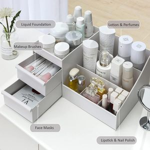 Organizador de Escritorio con 2 Cajones de Plástico para Maquillaje Cosmético, Caja Organizadora de Baño, Caja de Almacenamiento de Mesa de Escritorio - Product Image 6