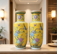 Grand vase décoratif en céramique de style chinoiserie pour la décoration de hall d'hôtel ou de villa, style antique, paire de vases rouleaux en porcelaine jaune chinoise