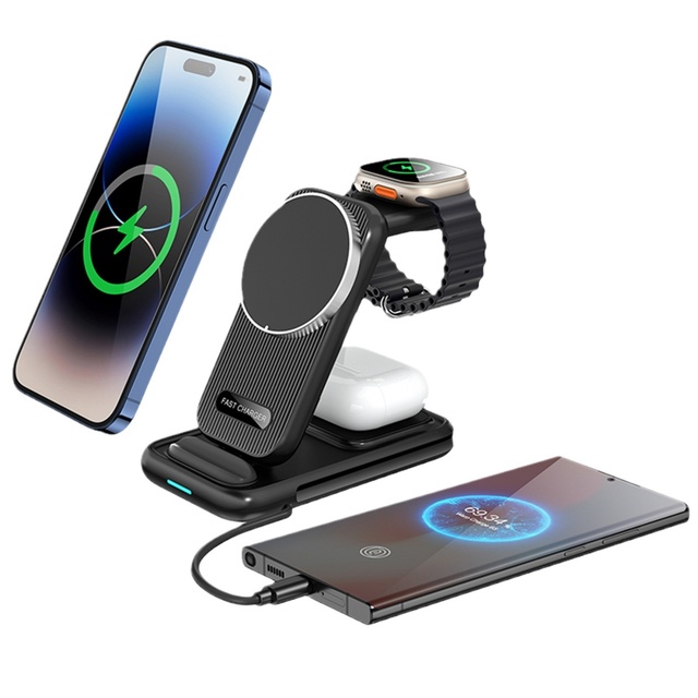 Cross-Border New Magsafe Magnetic Four-in-One Wireless Charging Station Compatible with Apple for Phones Watches Earphones