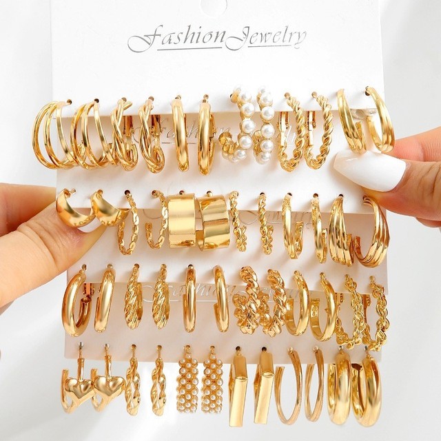 Wholesale Fashion Earrings Set Gold Silver Hoop Luxury Jewelry Earrings Gold Plated Women Earring Set