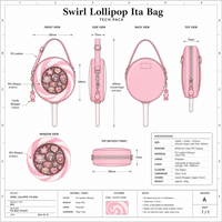 Sac Ita personnalisé en forme de sucette tourbillonnante, style boutique de bonbons rétro, sac à bandoulière brillant à texture tourbillonnante et doublure à rayures bonbon, sac messager doux