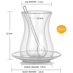 Tasse <span class=keywords><strong>à</strong></span> café en verre borosilicate <span class=keywords><strong>à</strong></span> double paroi réutilisable, faite <span class=keywords><strong>à</strong></span> la main, 150 ml, avec soucoupe et cuillère - Product Image 6