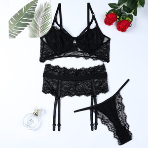 Vente d'usine : Ensemble de lingerie de luxe ultra-fin, broderie dentelle, respirant, en Spandex/Nylon, transparent, très populaire - Product Image 4