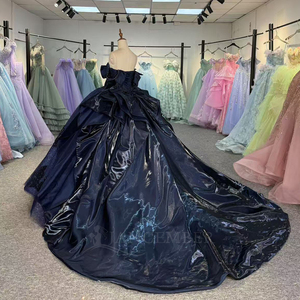 Vestido de Quinceañera Azul Marino Brillante Dy6905 con Encaje Mexicano y Cuentas, Vestidos de 15 Años, Vestido de Princesa para Fiesta de 16 Años, Jancember - Product Image 6