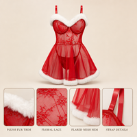 Ensemble de lingerie sexy en dentelle rouge de Noël