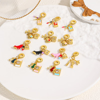 Pendentifs en or 18 carats sur le thème du voyage, avion, tour Eiffel, chaussure à talons hauts, boîte à maquillage, breloques pour bracelet Pandora, bijoux