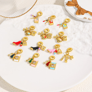 Pendentifs en or 18 carats sur le thème du <span class=keywords><strong>voyage</strong></span>, avion, tour Eiffel, chaussure à talons hauts, boîte à maquillage, breloques pour bracelet <span class=keywords><strong>Pandora</strong></span>, bijoux - Product Image 1