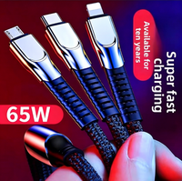 Câble de données 3-en-1 (connecteurs Micro USB/Type-C) Charge ultra-rapide 65W Tressage en alliage d'aluminium Cadeau d'affaires haut de gamme Mobile