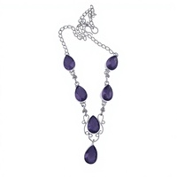 Bracelet Chrétien Goutte d'Eau en Améthyste, Argent 925 Plaqué Rhodium, Bijou Classique Unisexe pour Fête, Design Chaîne à Maillons