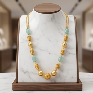 Collar Mala Antiguo de Plata 925 con Cuentas Verde Agua y Diseño de Cuentas Doradas, Joyería Étnica Tradicional para Mujer - Product Image 5