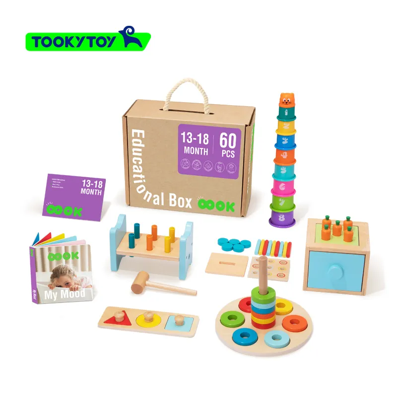Scatola di educazione precoce per bambini che imparano l'impilamento in legno giocattoli Montessori per bambini 13-18 mesi