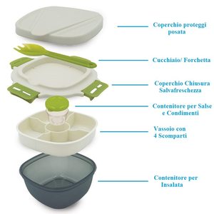 Set Portapranzo da 1,2L con 5 Pezzi, Forchetta e Contenitore per Condimenti, Adatto per Microonde - Product Image 4