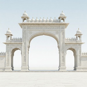 Handcrafted <b>Retractable</b> Marble Islamic Entry Arch <b>Gate</b> Crescent Crown Traditional Relief Carving for Industrial Mall Hospital - Product Image 3