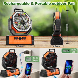 20000mAh Pin Cắm trại Có thể sạc lại quạt ngoài trời với Đèn lồng Led 360 ° treo móc bàn <span class=keywords><strong>fan</strong></span> hâm mộ cho du lịch, lều, câu cá, bãi biển - Product Image 6