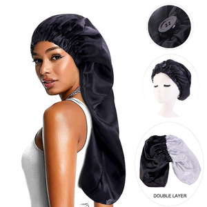 SYH908 Gorro de pelo satinado con logotipo personalizado Banda elástica Gorro de dormir largo para el cuidado del cabello para esquí Ciclismo Fiesta deportiva - Product Image 1