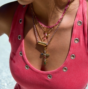 Collana di fascino da donna ciondolo di madreperla con ciondolo esagono inciso a corda colorata a tema d'amore delicato catena a maglie per gioielli - Product Image 2