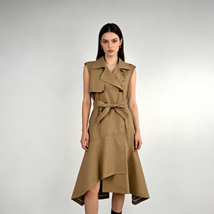 Robe <span class=keywords><strong>Trench</strong></span> <span class=keywords><strong>Sans</strong></span> Manches <span class=keywords><strong>Kaki</strong></span> pour Femme, Tendance et Longue, Personnalisable – Meilleure Vente - Product Image 1