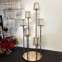 Candélabre en métal doré à 6 têtes avec cristaux, support de bougies, décoration de mariage, centre de table