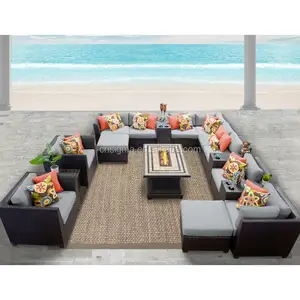 patio furniture Rust-resistant aluminum frame 17 Piece Sectional Seating Group with Cushions outdoor rattan sofa set