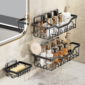 Lot de 5 organiseurs de douche pour salle de bain, étagères d'angle de douche en acier au carbone antirouille, porte-savon avec crochets, rangement de salle de bain - Product Image 4