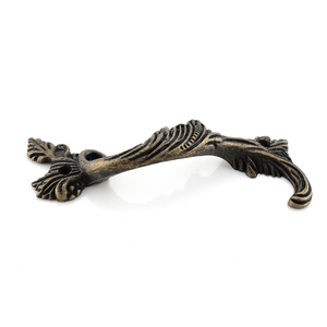 Maniglie di mobili antichi foglie <span class=keywords><strong>a</strong></span> strisce intagliate maniglie del cassetto porta scatola per gioielli armadietto bronzo tira armadio legno - Product Image 2