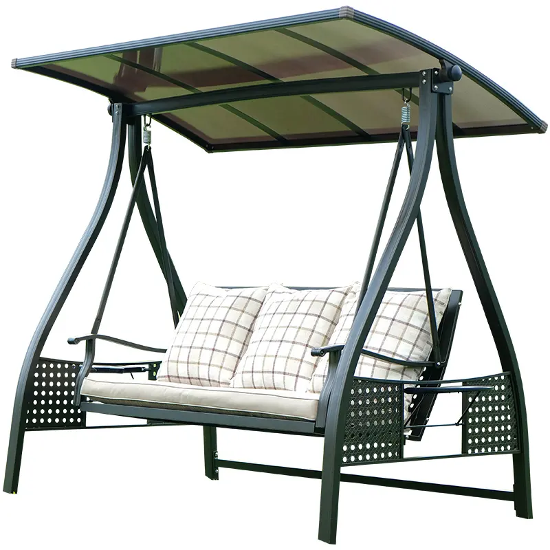 Meubles de patio extérieur de haute qualité en fonte d'aluminium 3 places balançoire lumière solaire chaise balançoire solaire