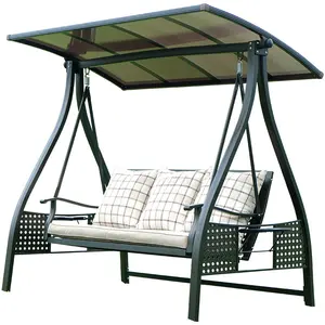 High Quality Outdoor Patio Furniture Cast Aluminum 3-Seater Swing Chair Solar Light Solar Swing Chair