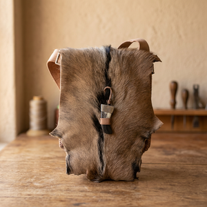 Real Fur Crossbody <b>Bag</b> <b>With</b> Leather Strap And Horn Charm Classic Unisex Style - Product Image 3