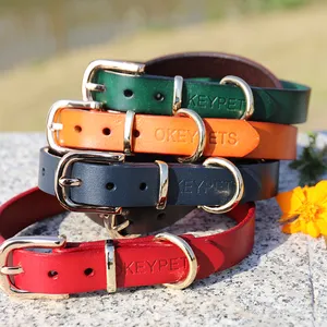 Custom Baixo MOQ Colorido Multi Cor Pet Genuine Real Leather Dog Coleiras Para Diferentes Raças Pet