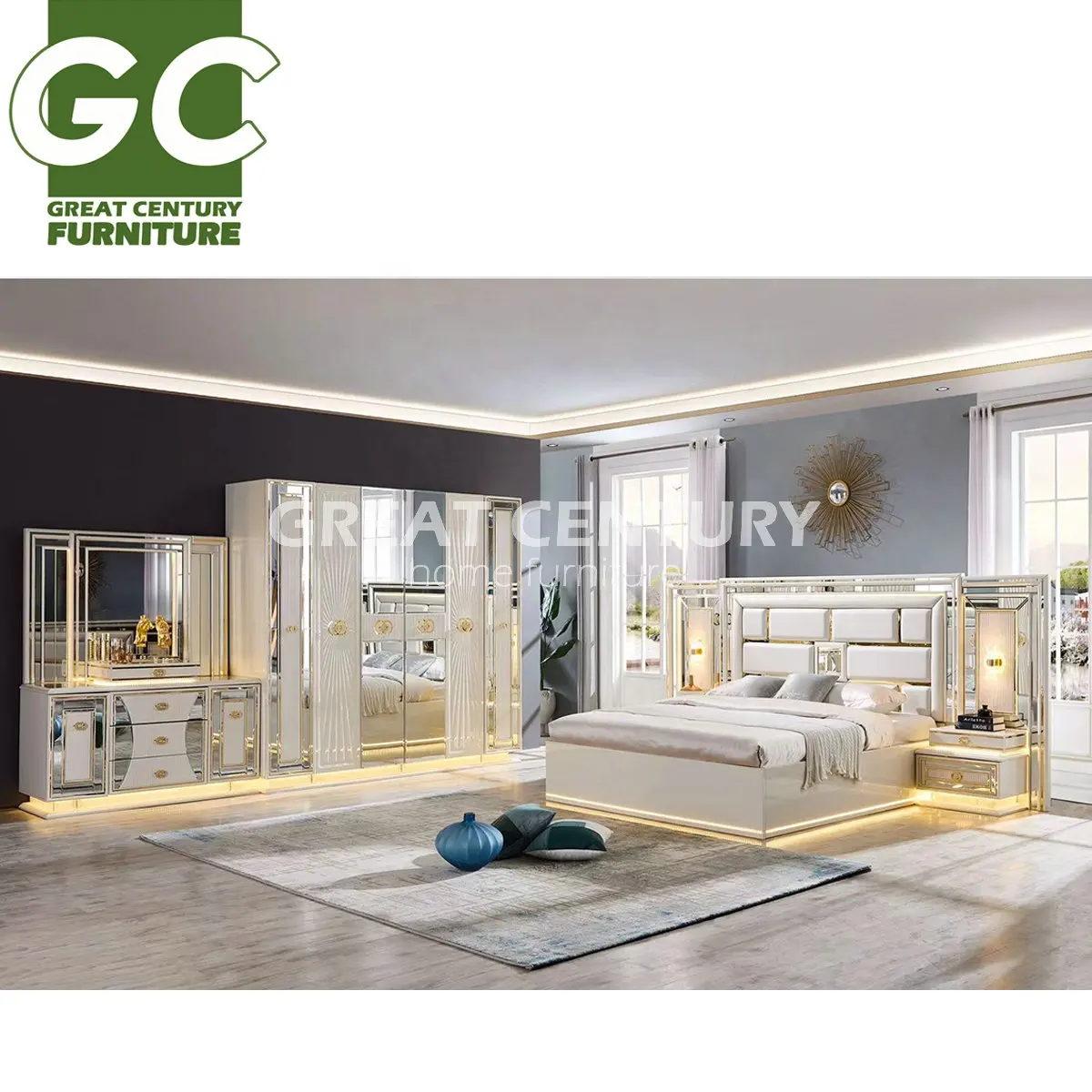 GC slitta 3 pezzi coppie set di mobili per camera da letto stoccaggio set di mobili per camera da letto rustici americani in legno rivestito in fibra di dimensioni doppie